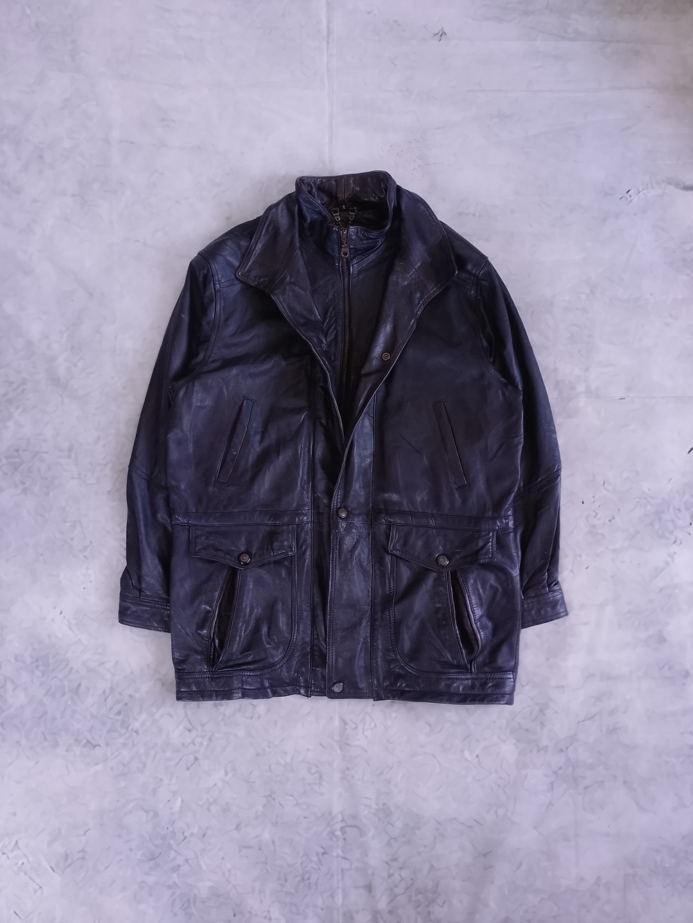 Vintage Black Leather Jacket Classic Field Style PLONG
